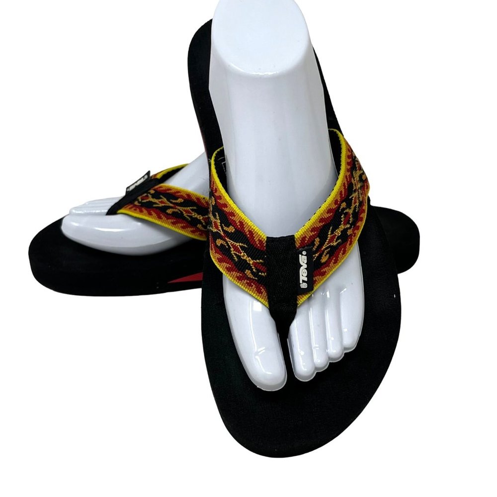 Teva 6108 Mens Woven Strap Thong Flip‎ Flop Sandal Red Yellow Size 9